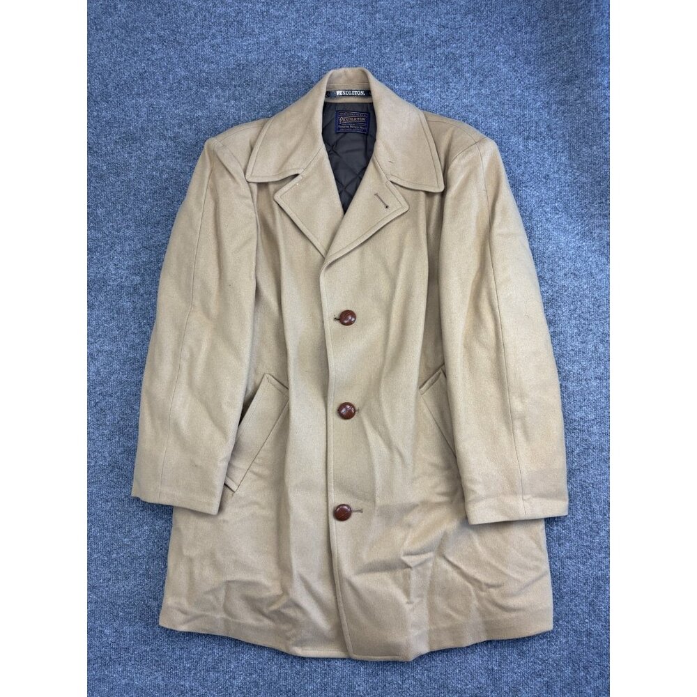 Vintage Pendleton Coat Mens Large Tan Wool‎ Overcoat Car Coat Quilted Lined 90s